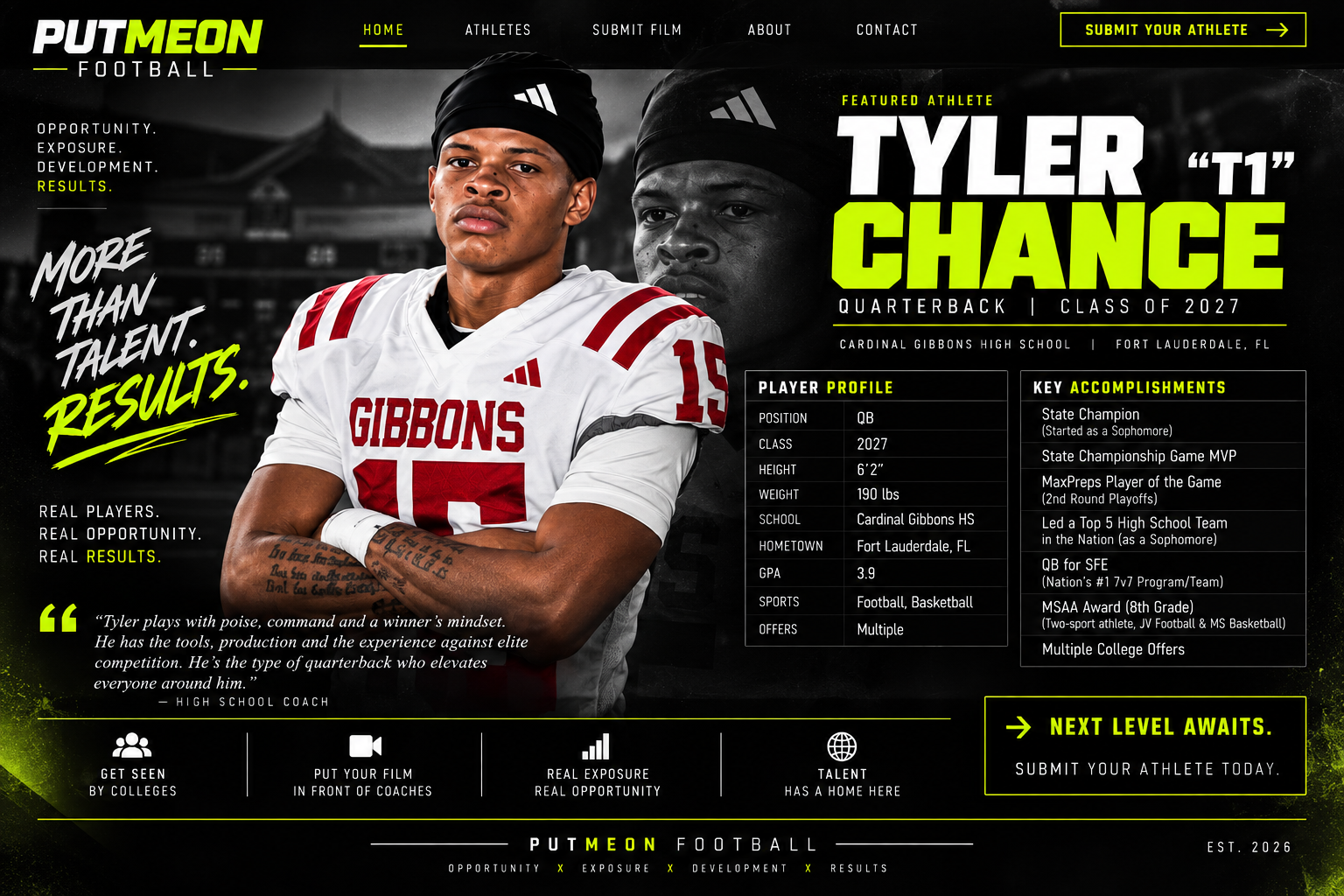 Tyler T1 Chance — Put Me On Football featured quarterback